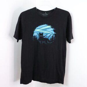 TeeTurtle Mens XL Black Night Aurora Wolf Fox Cartoon Cotton Graphic Tee T-Shirt